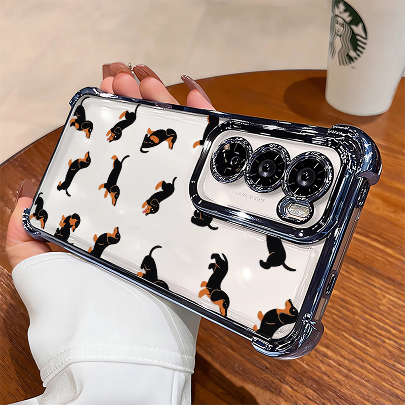 Oppo Reno 12 - غطاء هاتف بنمط كلب الداشهند الكرتوني