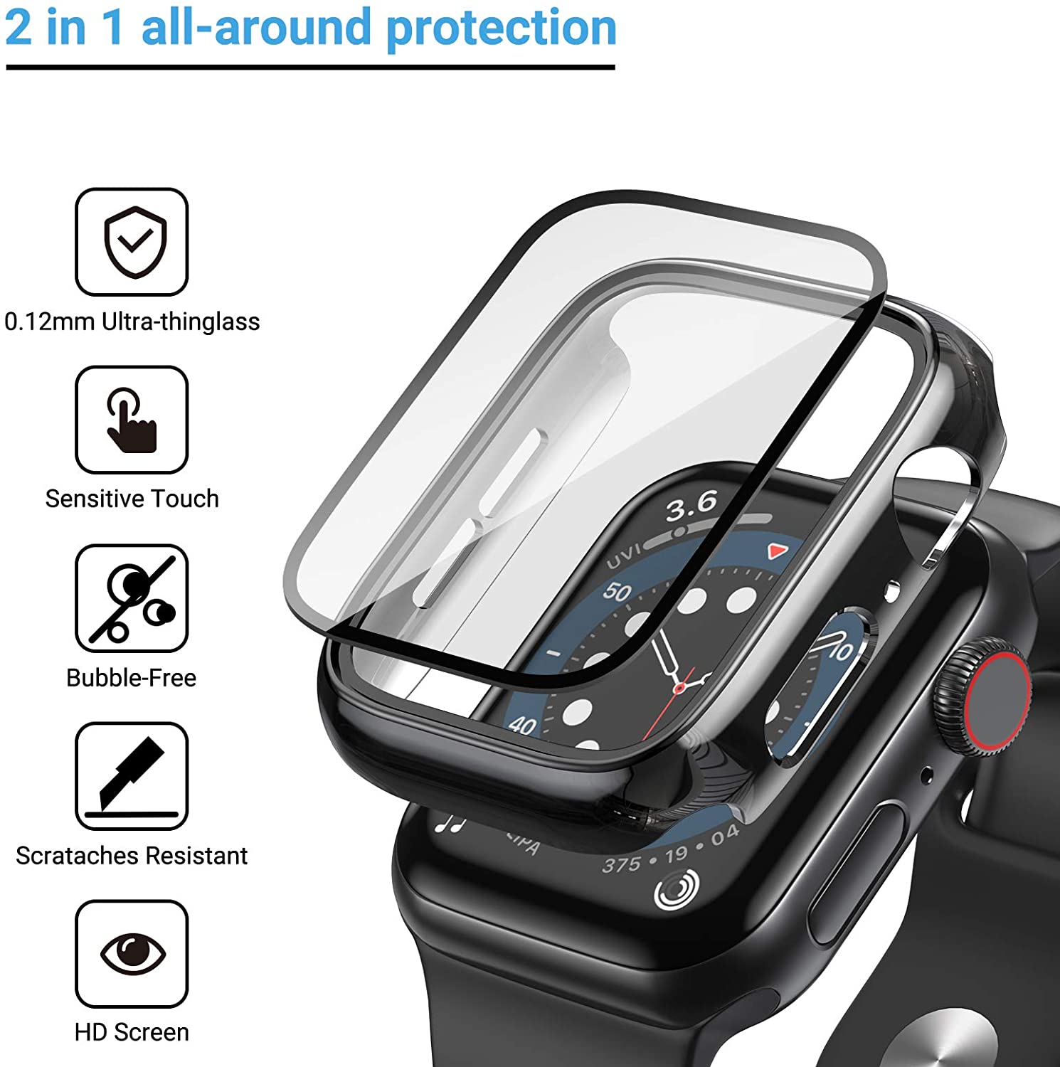 زجاج + غطاء لساعة أبل 44 مللي  - مراجعة Smartwatch Band Accessories وسعره